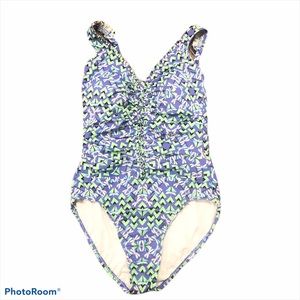 EUC Multi-colored one-piece ruched bathing suit